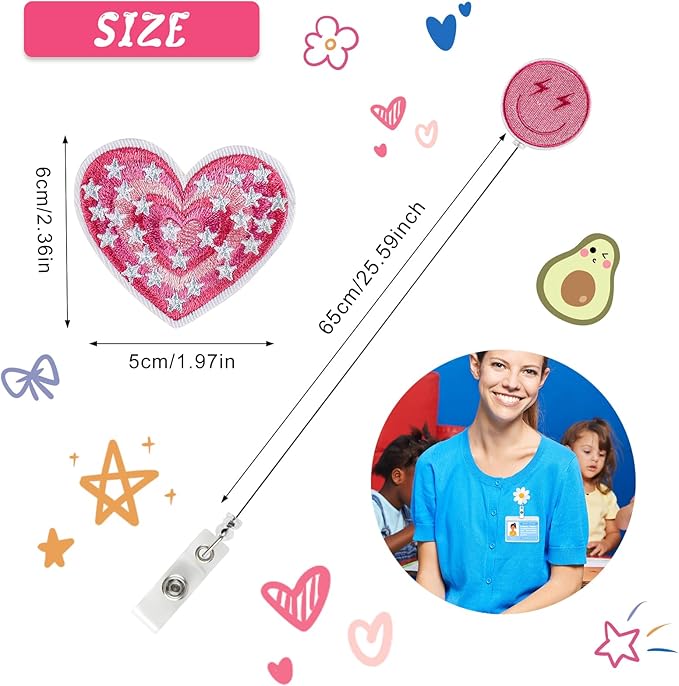 NACHLYNN 8 Pcs Valentine's Day Felt Retractable Badge Reels Cute Felt Nurse Badge Reel Holders Name ID Accessories with Retractable Cord for Teacher Student Nurses Gifts