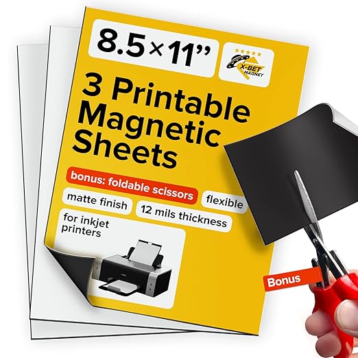 X-bet MAGNET Inkjet-Optimized Printable Magnetic Sheets - 8.5x11 Magnet Paper for DIY Stickers, Decorations, Labels - Easy to Print, Cut & Create Your Own Magnets (Matte, 3pcs)