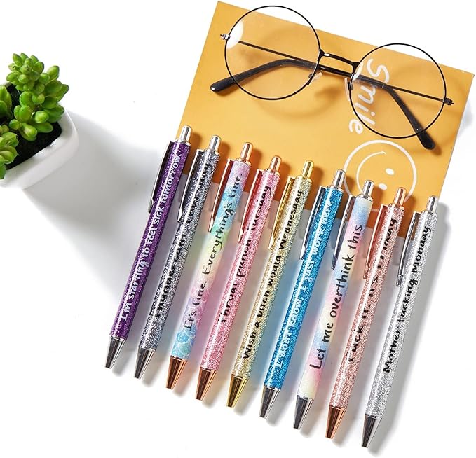 9PCS funny pens for adults,novelty sarcastic snarky office pens ballpoint,Swear Dirty Cuss Word black pens with sayings