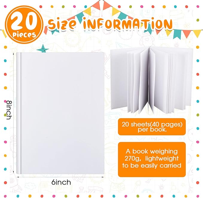 SATINIOR 20 Pcs Hardcover Blank Book for Kids to Write Stories 6 x 8 Inch Make Your Own Book Easter Craft Noteook Hardcover Sketchbooks Blank for Student Classroom Spring DIY Drawing and Writing