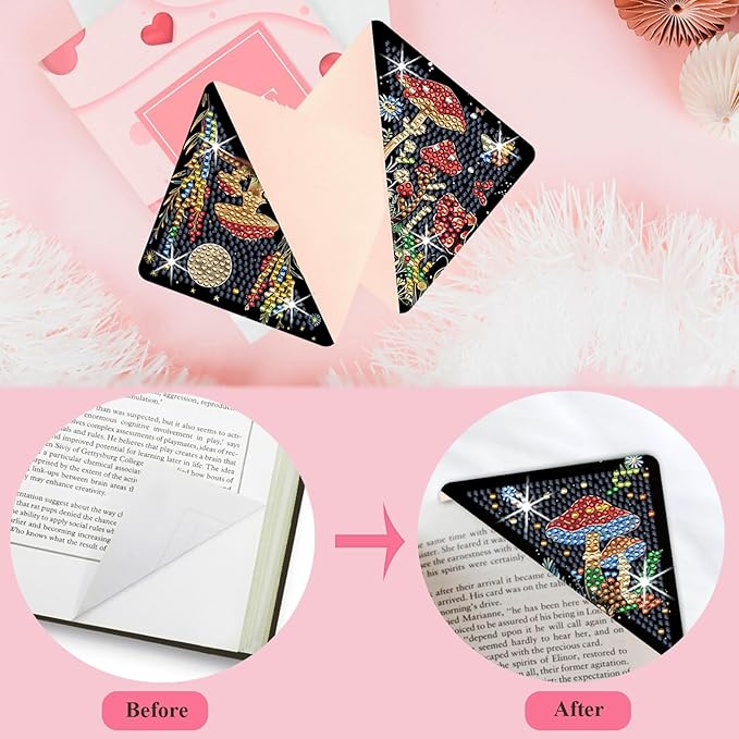 Diamond Art Painting Bookmarks,8Pcs DIY Cute Diamond Art Kits for Adults, Corner Bookmarks Small Crafts Kit for Women Book Lovers (Mushroom)