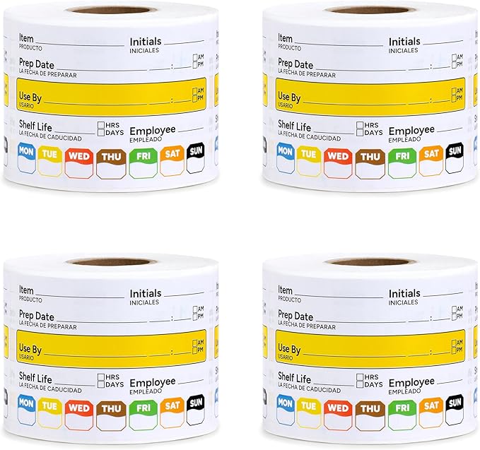 Restaurant Quality Shelf Life Food Rotation Labels, 2' x 3' Self-Adhesive Removable Freezer Labels, Perfect for Reusable Containers, Easy to Remove, Food Safety Date Stickers (4 Pc)