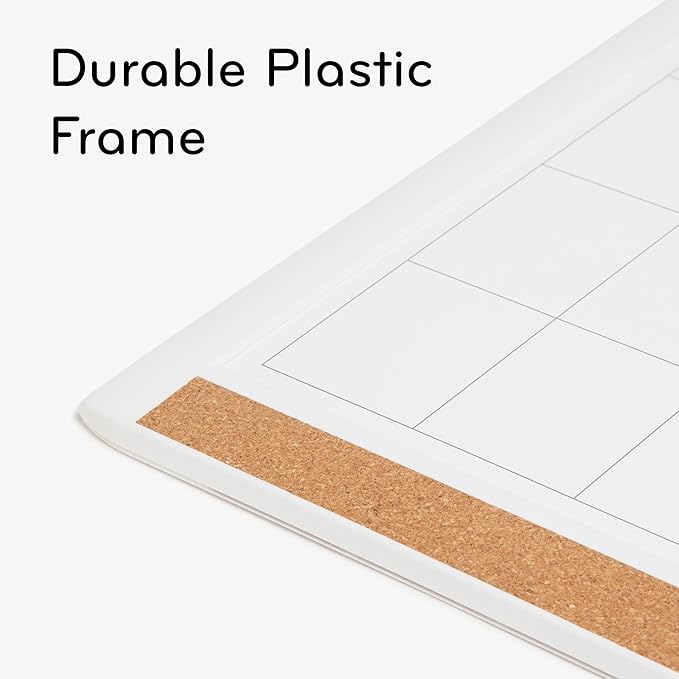 U Brands Magnetic Dry Erase Calendar Board, 20"x16", White Pin-It Frame, includes Marker and Magnet