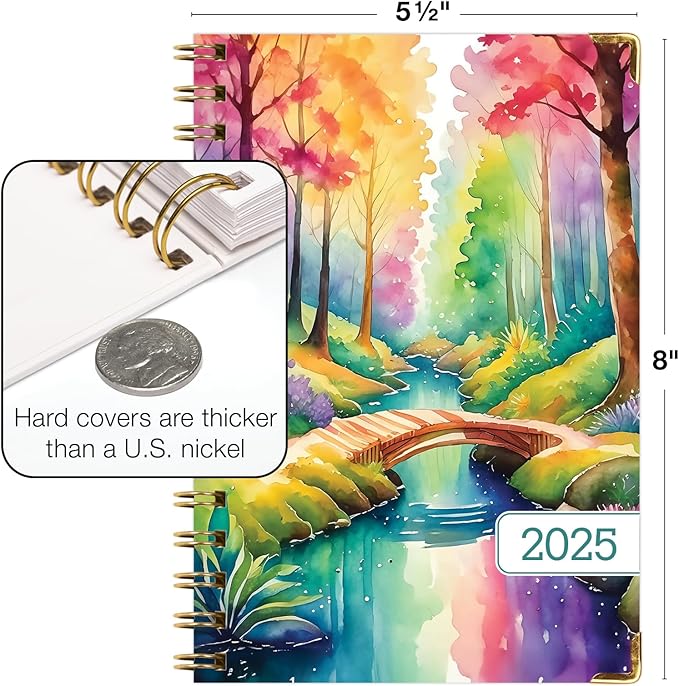 HARDCOVER 2025 Planner, 5.5"x8": 14 Months (November 2024 - December 2025), Daily Weekly Monthly Planner, Yearly Agenda, Bookmark, Pocket Folder and Sticky Note Set (Rainbow Trail)