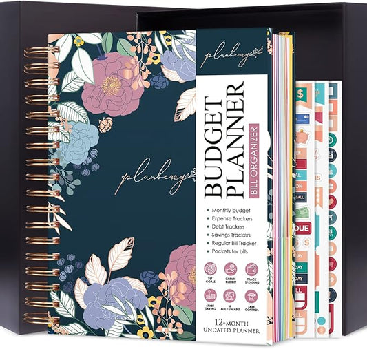 PLANBERRY Large Budget Planner & Monthly Bill Organizer with Pockets – Budgeting Book, Finance & Expense Tracker, 8.3x9.4″ (Spring Bloom)