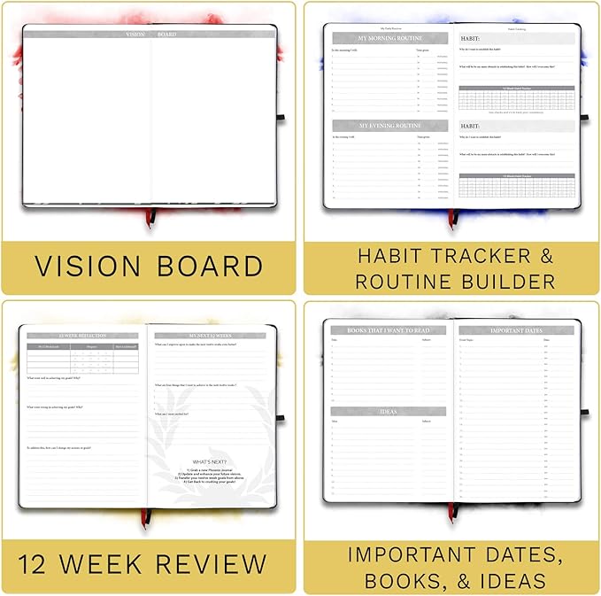 The Phoenix Planner - Best Daily Calendar and Agenda for Goal Setting, Boost Happiness and Productivity - Gratitude Journal, Habit Tracker, Quarterly Business Planner - 6 Months, Undated (Charcoal)