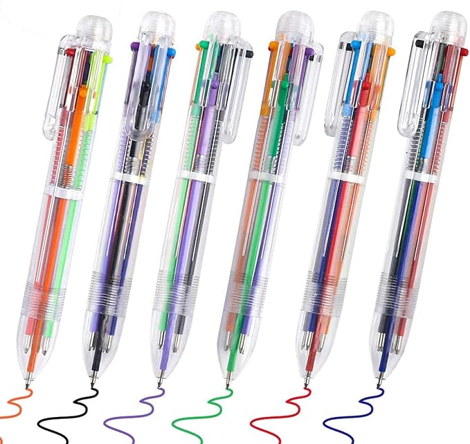 EEOYU 23 Pack Multicolor Pens 0.5mm 6-in-1 Retractable Ballpoint Pens 6 Colors Transparent Barrel Ballpoint Pen for Office School Supplies Students Children Gift