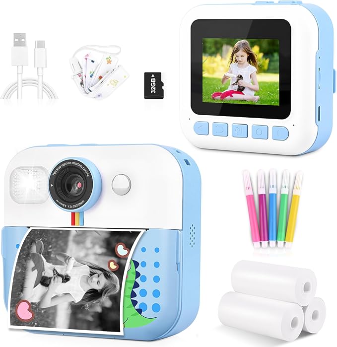 Kids Camera Instant Print, Birthday Day Gifts for Kids Boys Age 3-12, Kids Digital Camera with 1080P Videos, Toddler Toys for 4 5 6 7 8 9 Year Old Boys Girls, Blue