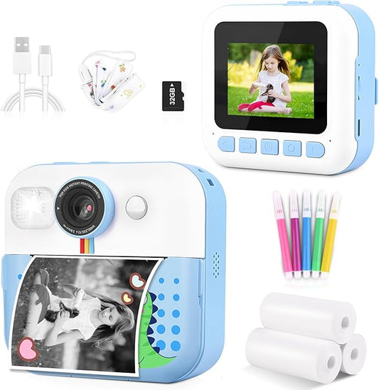 Kids Camera Instant Print, Birthday Day Gifts for Kids Boys Age 3-12, Kids Digital Camera with 1080P Videos, Toddler Toys for 4 5 6 7 8 9 Year Old Boys Girls, Blue