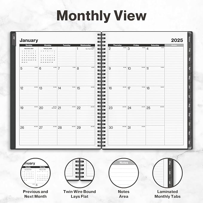 Dunwell 2025 Planner Weekly Monthly, 8.5x11 (Gray), Jan 2025 to Dec 2025 Large Yearly Planner Book with Monthly Tabs, Daily Calendar Agenda 8.5 x 11