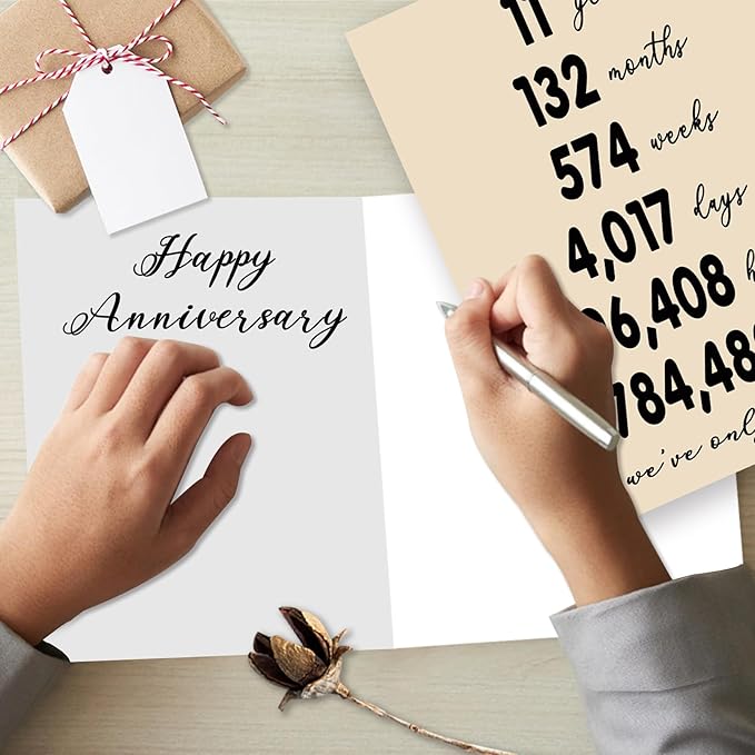YiKaLus Happy 11th Anniversary Card for Him Her, Romantic 11 Year Wedding Gifts for Husband Wife, Steel 12th Aday Gift Card for Women Men
