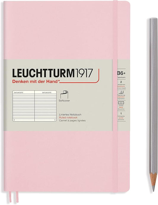 LEUCHTTURM1917 - Notebook Softcover Paperback B6+ - 123 Numbered Pages for Writing and Journaling (Ruled, Powder)