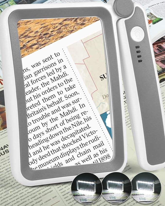Magnifying Glass with Light, Rechargeable 5X Large Page Magnifier for Reading, Folding Handheld Dimmable, LED Lighted Rectangle Magnifier for Reading Book Small Print for Seniors Low Vision