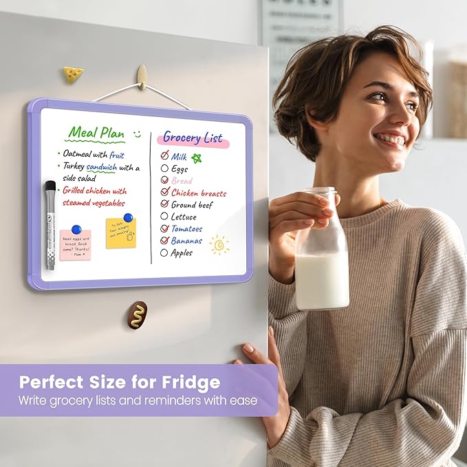 Small Double-Sided White Board Dry Erase Board For Wall, 14"x11" Hanging Whiteboard for Door, Mini Dry Erase Board with a black dry erase marker, Small Whiteboard for Kids Students, Back To School, Pu