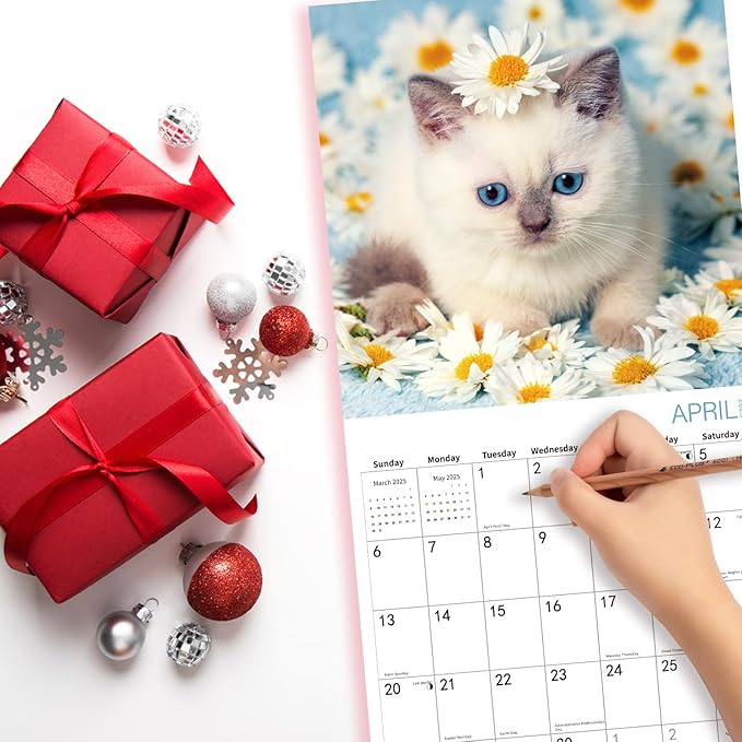 2025 Wall Calendar,Calendar 2025,Kittens Monthly Wall Calendar, 12" x 24" Open,Family Planner Calendar Jul.2024 - Dec.2025 Organizer with Cute kitten & flower Images, for Kitty Cat Lovers