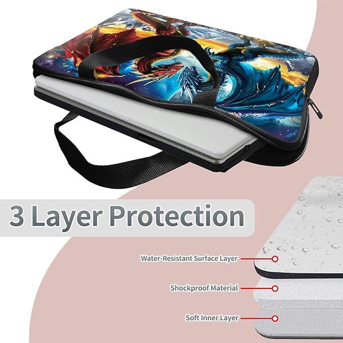 Laptop Sleeve Case Bag 15 inch, Blue Red Dragons Slim Carrying Case Durable Handbag Travel Laptop Bag for 15 inch MacBook Air M3/M2/15 Pro/Surface Laptop 7/6/5/4/3/ Dell XPS 15 Plus