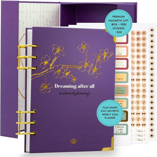 Bossy Girl Journey - Goal Planner Undated Weekly and Monthly Journal - Habit And Budget tracker - A5 Size Format To Beat Procrastination, Stay More Focused and motivated & Ebook with tips. (Violet)