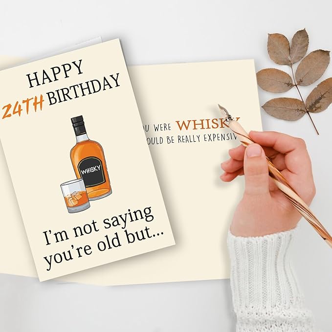 Funny 24th Birthday Card for Her Him, Happy 24th Birthday Decorations for Men Women, Unique 24th Birthday Gifts for Son Daughter, Whiskey 24 year old Bday Gift Ideas