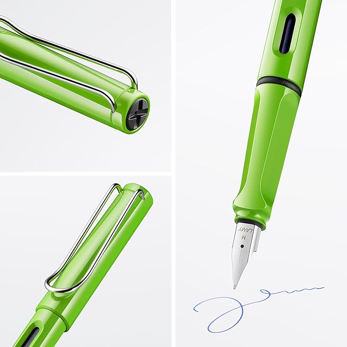 LAMY safari green - Fountain Pen with ergonomic grip & polished Left-Handed steel nib (LH) in size M - ideal for any Writing & Calligraphy - including LAMY T 10 blue cartridge