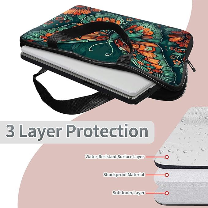Laptop Sleeve Case Bag 15 inch, Art Moth Slim Carrying Case Durable Handbag Travel Laptop Bag for 15 inch MacBook Air M3/M2/15 Pro/Surface Laptop 7/6/5/4/3/ Dell XPS 15 Plus