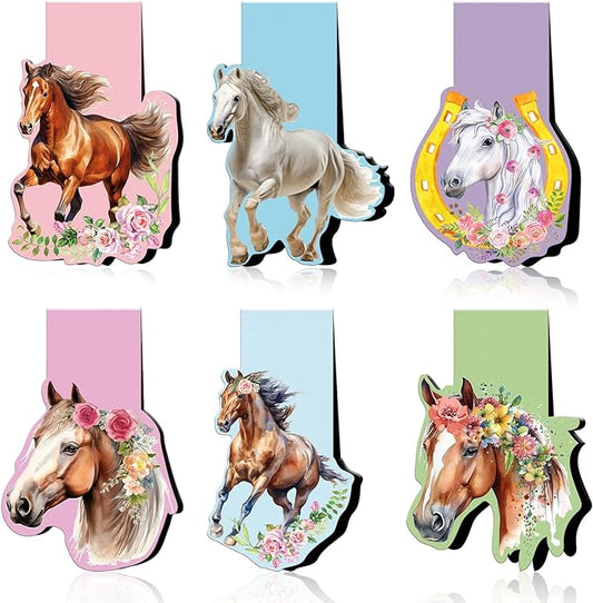 Horse Shaped Magnetic Bookmark - 6 Pcs Funny Animal Magnetic Bookmarks for Kids Horses Book Mark Magnets Page Marker Clip Gift for Book Lovers Students Teacher School Reading Book Marks