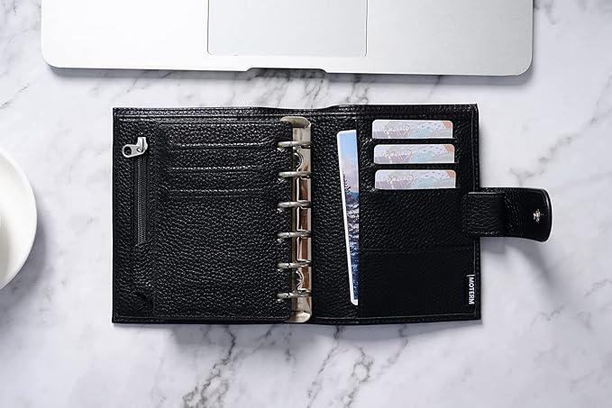 Moterm Pocket Regular Rings Planner - Genuine Leather Binder Organizer (Pebbled-Black, 19mm Ring)
