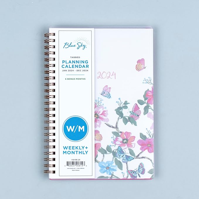Blue Sky 2024 Weekly and Monthly Planner, January - December, 5" x 8", Frosted Cover, Wirebound, Fly By (140196-24)