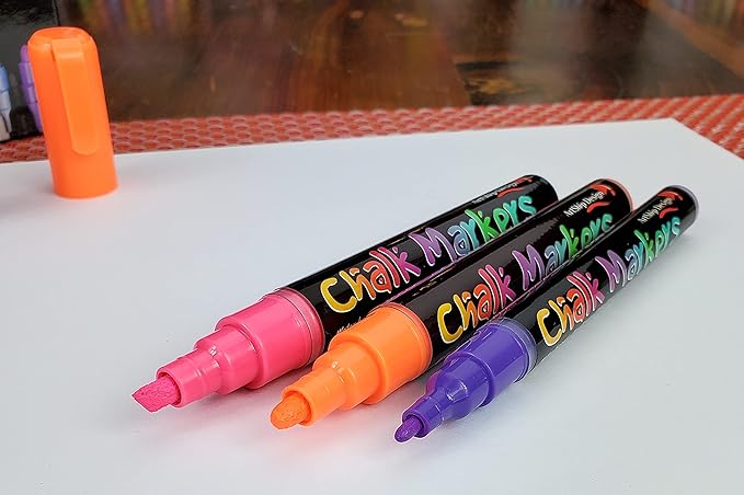 18 Neon Chalk Markers - Double Pack of Fine and Medium Tip Liquid Chalk Pens - Wet Erasable for Menu Boards, Glass, Windows, Whiteboards, Classrooms, Mirrors, Plastic