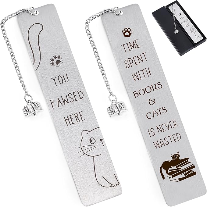 Cat Metal Bookmarks Gifts - 2Pcs Unique Kitten Bookmark for Women Pretty Bookmarkers for Kids Birthday Gift for Cat Lovers Reading Gifts with Book Pendant for Reader Nerds