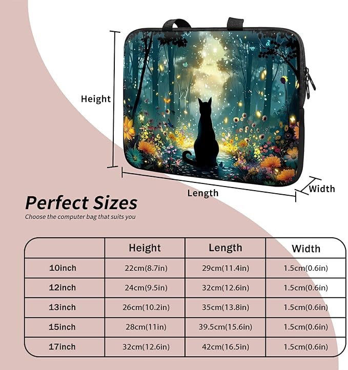 Laptop Sleeve Case Bag 15 inch, Glowworm Cat Slim Carrying Case Durable Handbag Travel Laptop Bag for 15 inch MacBook Air M3/M2/15 Pro/Surface Laptop 7/6/5/4/3/ Dell XPS 15 Plus