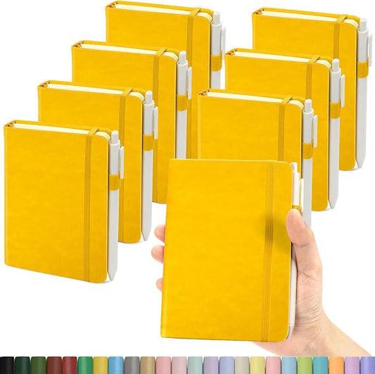 Pocket Small Notebook Journals, 8 Pack (Lemon Yellow) Mini Notebook 3.7x5.7 Journaling Notebooks for Women Men, Hardcover Lined Note Pads with Pens for Work, Business, Travel Journal, Office Supplies