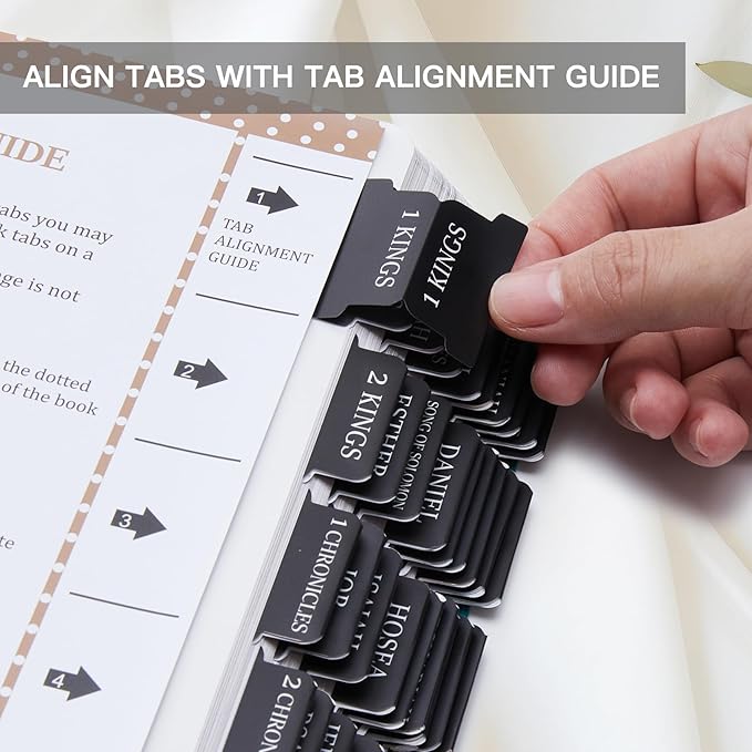 Laminated Bible Tabs for Women & Men - Large Print Tabs for Study Bibles, Boho Theme for Easy Navigation and Quick Reference - Easy-to-Read and Apply Tabs for All Ages-Black