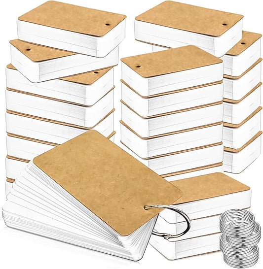 MotBach 1000 Sheets White Blank Flash Cards with Binder Rings,3.5 x 2.2 Inch Index Cards, Small Note Cards Study Cards Learning Cards Kraft Paper Cards, Easy Flip Mini Index Note Flashcards (20 Pack)