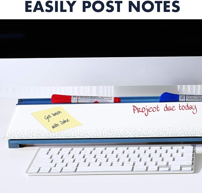Quartet Glass Dry Erase White Board, Desktop Computer Pad for Notetaking, 18" x 6" Whiteboard, Clean Erase Surface with Storage, 1 Dry Erase Marker, Dot Pattern (GDP186D)