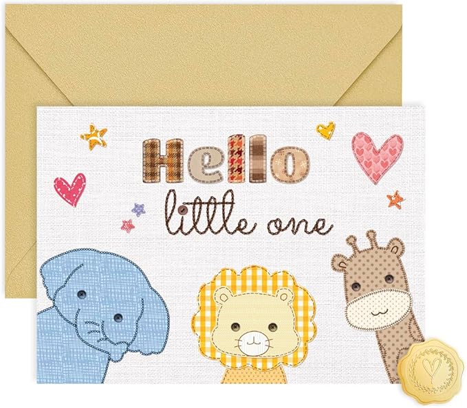 Baby Shower Card for Girl or Boy, Welcome New Baby Congratulations Gift for New Parents, Hello Little One, Gender Reveal (Cute Animals)