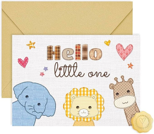 Baby Shower Card for Girl or Boy, Welcome New Baby Congratulations Gift for New Parents, Hello Little One, Gender Reveal (Cute Animals)