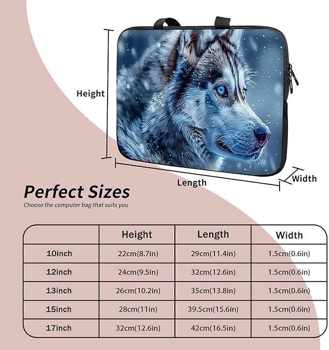 Laptop Sleeve Case Bag 15 inch, Blue Eye Wolf Slim Carrying Case Durable Handbag Travel Laptop Bag for 15 inch MacBook Air M3/M2/15 Pro/Surface Laptop 7/6/5/4/3/ Dell XPS 15 Plus