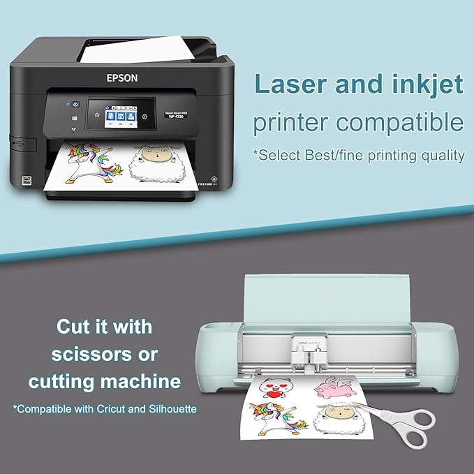 Printable Vinyl Sticker Paper Waterproof Translucent Decal Paper Self-Adhesive Clear Labels Crafts Dries Quickly for Any Epson HP Canon Sawgrass Inkjet Printer