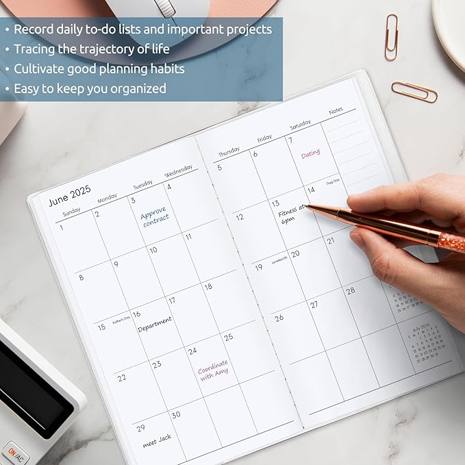 Pocket Calendar 2025-2026, Small Monthly Planner 2025-2026 - 3.7" x 6.7" - Runs from January 2025 Until December 2026, Pocket Calendar 2025 with Beach Cover for Planning