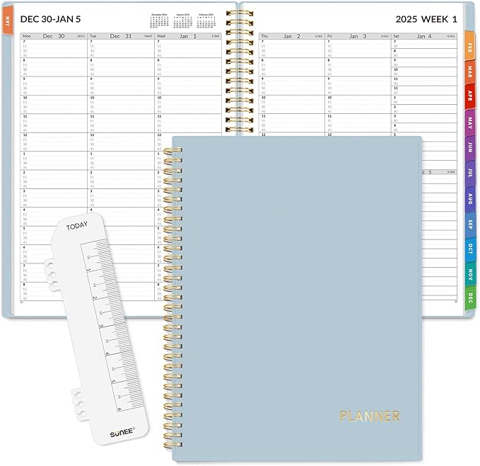 SUNEE 2025 Appointment Book, Quarter-Hourly, Weekly & Monthly - from January 2025 - December 2025, 8.5"x11" Weekly Planner, Flexible Cover, Note Pages, Pockets, Bookmark, Spiral Binding, Blue