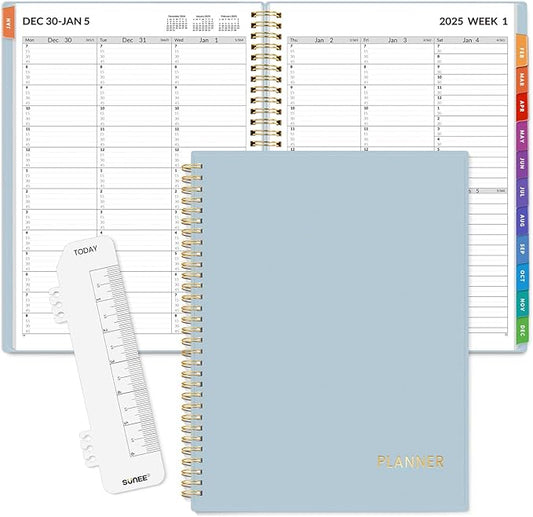 SUNEE 2025 Appointment Book, Quarter-Hourly, Weekly & Monthly - from January 2025 - December 2025, 8.5"x11" Weekly Planner, Flexible Cover, Note Pages, Pockets, Bookmark, Spiral Binding, Blue