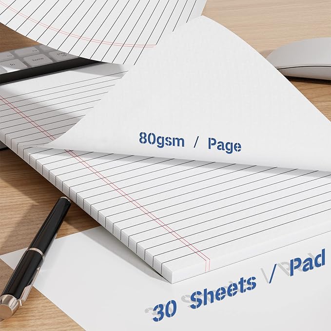Legal Pads 6 Pack of Note Pads 6 x 9 Inch Notepad 21lb Thick Paper Legal Pad 30 Sheets Note Pad College Ruled Small Legal Pads 29 Lines Writing Pads for Writing, Sketching, and Note-Taking