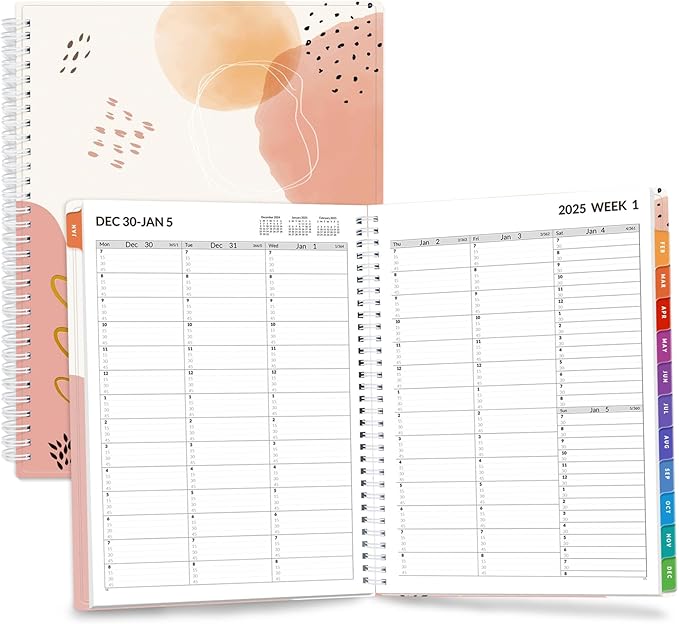 SUNEE 2025 Appointment Book, Quarter-Hourly, Weekly & Monthly - from January 2025 - December 2025, 8.5"x11" Weekly Planner, Flexible Cover, Note Pages, Pockets, Bookmark, Spiral Binding, Pink Breeze