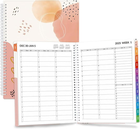 SUNEE 2025 Appointment Book, Quarter-Hourly, Weekly & Monthly - from January 2025 - December 2025, 8.5"x11" Weekly Planner, Flexible Cover, Note Pages, Pockets, Bookmark, Spiral Binding, Pink Breeze