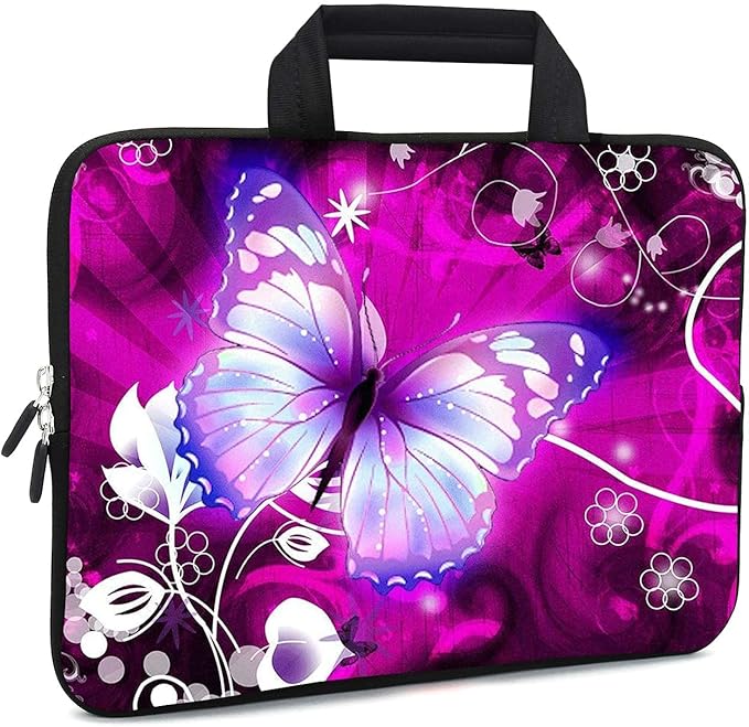 11.6 12 12.1 Inch Laptop Carrying Bag Protective Chromebook Case Pouch Netbook Notebook Ultrabook Bag Tablet Sleeve Cover Travel Briefcase with Handle For Men Women (butterfly)