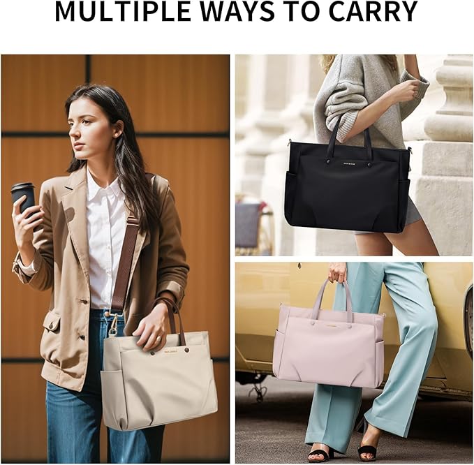 Laptop Shoulder Bag 14 Inch, Computer Shoulder Bag Large Work Tote Bag for Women, Laptop Carrying Case Stylish Handbag for Business Travel (Black)