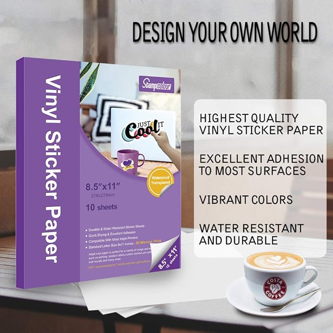 Premium Printable Vinyl Sticker Paper,Translucent 50 sheet Clear Self-Adhesive Sheets,Waterproof Dries Quickly Vivid Colors Decal Paper,Tear Resistant for Any Epson HP Canon Sawgrass Inkjet Printer