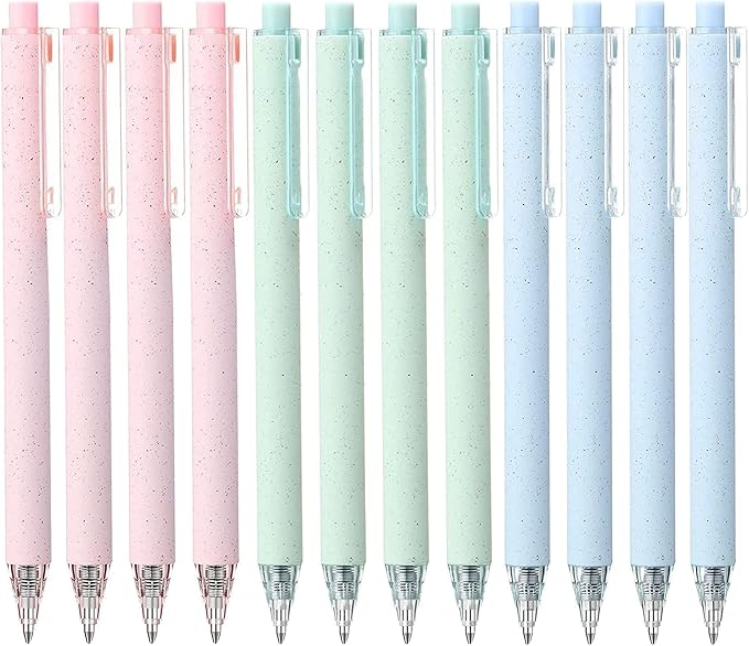 12 Pack Cute Pink Pens Black Ink for Note Taking Writing Retractable Gel Pen Pretty Quick Drying Ink 0.5mm Ballpoint Fine point Pretty Premium Office Students School Art Supplies (Mixed)