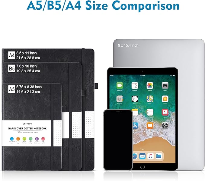 Dotted Journal Notebook, B5 Hardcover Bullet Notebook, 312 Numbered Pages Leather Notebook, 100gsm No Bleed Paper Dot Grid Notebook with Index Pages for Women Men, 7.6'' X 10'', Blue