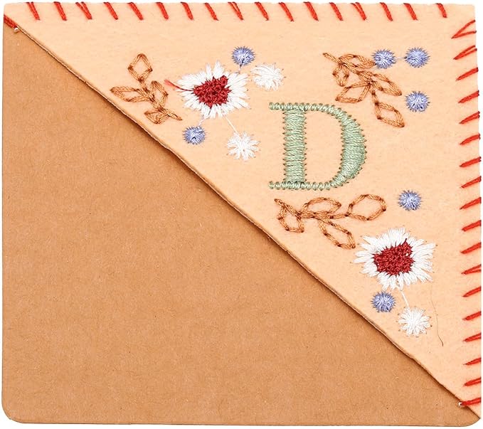 PATIKIL Personalized Embroidered Corner Bookmark, Cute Flower Felt Stitched Triangle Book Mark Page Marker for Women Men Book Lovers Teachers, Pink, Letter D